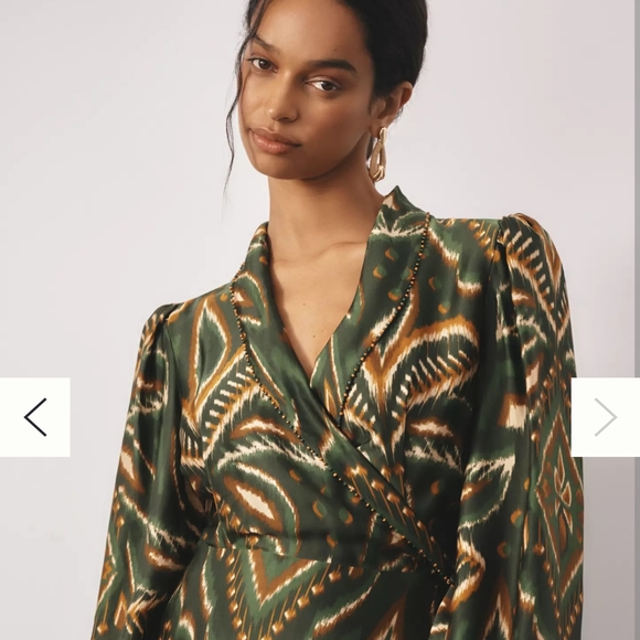 Anthropologie Farm Rio Pineapple Ikat Asymmetric Hem Wrap Dress - Picture 3 of 4